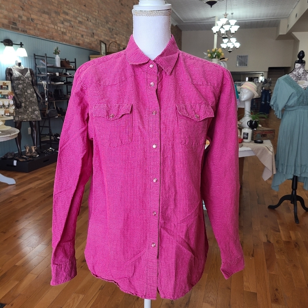 Wrangler Blues Pink Gingham Snap Long Sleeve Shirt Size XL